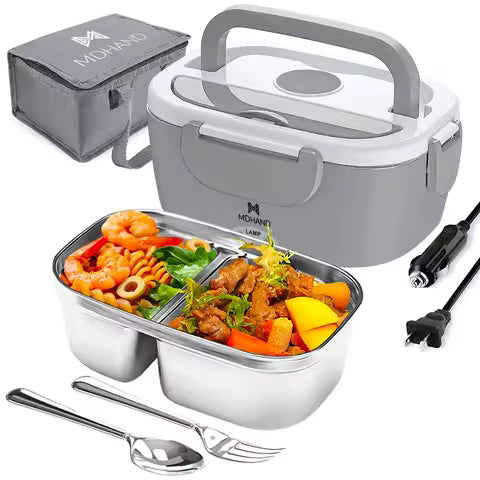 Electric Lunch Box: 12V/24V/110V Portable Food Warmer with 1.5L Leakproof Stainless Container & Insulated Bag for Car/Home