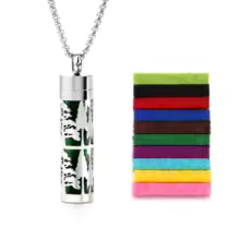 Stainless Steel Hollow Vertical Bar Air Freshener Perfume Oil Diffuser Locket Charm Jewelry Pendant Necklace For Women Men Teen