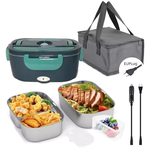 Electric Lunch Box: 12V/24V/110V Portable Food Warmer with 1.5L Leakproof Stainless Container & Insulated Bag for Car/Home