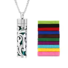 Stainless Steel Hollow Vertical Bar Air Freshener Perfume Oil Diffuser Locket Charm Jewelry Pendant Necklace For Women Men Teen