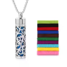 Stainless Steel Hollow Vertical Bar Air Freshener Perfume Oil Diffuser Locket Charm Jewelry Pendant Necklace For Women Men Teen