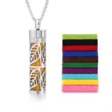 Stainless Steel Hollow Vertical Bar Air Freshener Perfume Oil Diffuser Locket Charm Jewelry Pendant Necklace For Women Men Teen