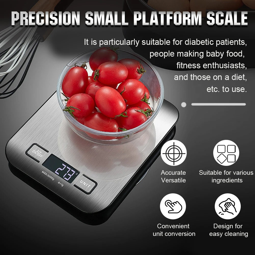 10kg Kitchen Digital Scale USB Charging LCD Display Stainless Steel Electronic Scales Jewelry Food Snacks Weighing Baking Tools